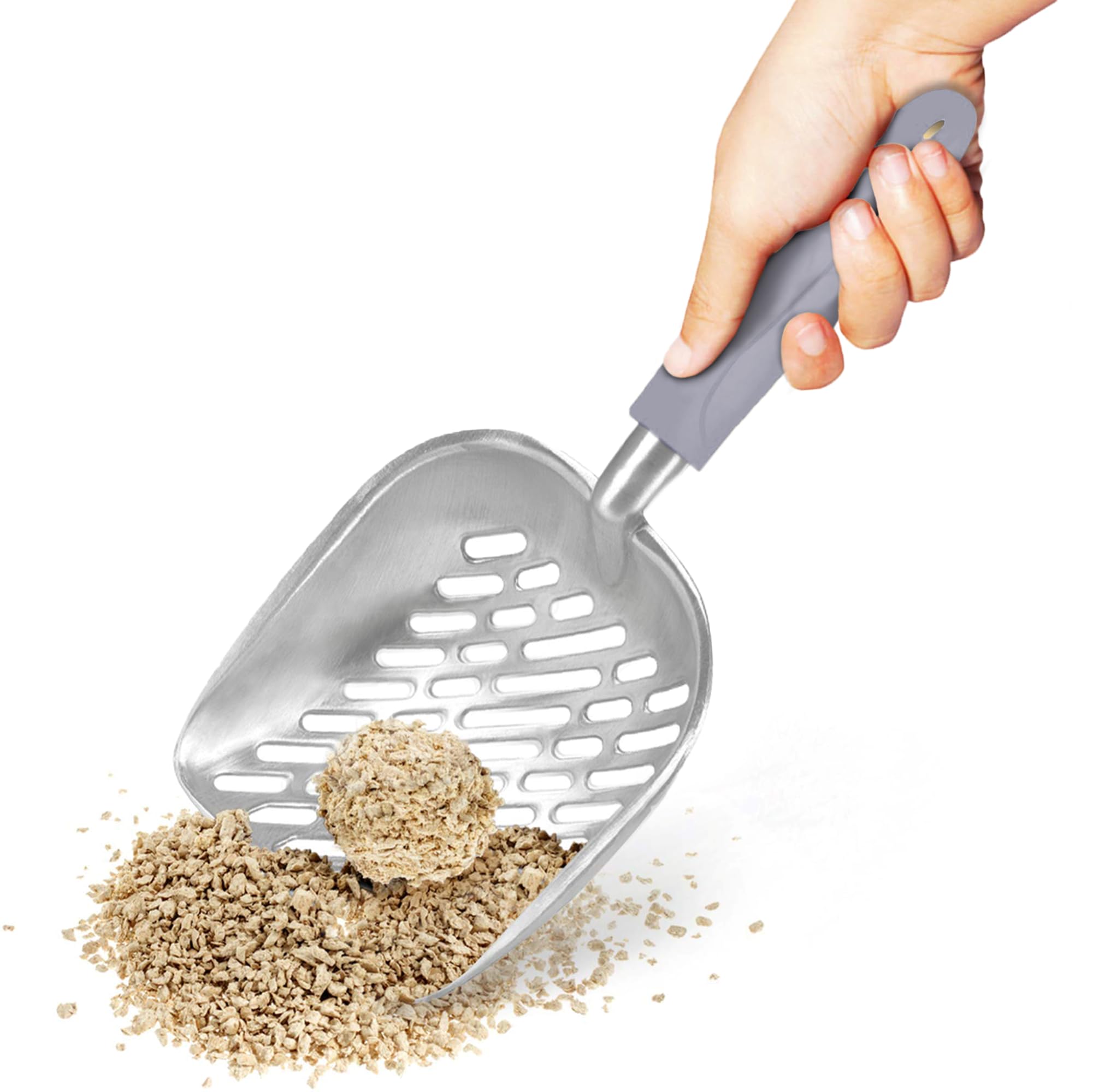 SunGrow Cat Litter Scoop, Life Transforming Cat Scooper, Reduces Hand Fatigue, Saves Clear Litter, Use with Small Litter Type, Makes Scooping Faster and Easier, Gray, 1 pc