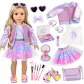 American 18 Inch Doll Makeup Accessories and Clothes Set Includes 18 Inch Doll Clothes and Shoes Bag Makeup Brush Set Foldable Haircomb Eyeshadow Lipstick Bow Hair Clip Sunglasses Hair Rope?No Dolls?