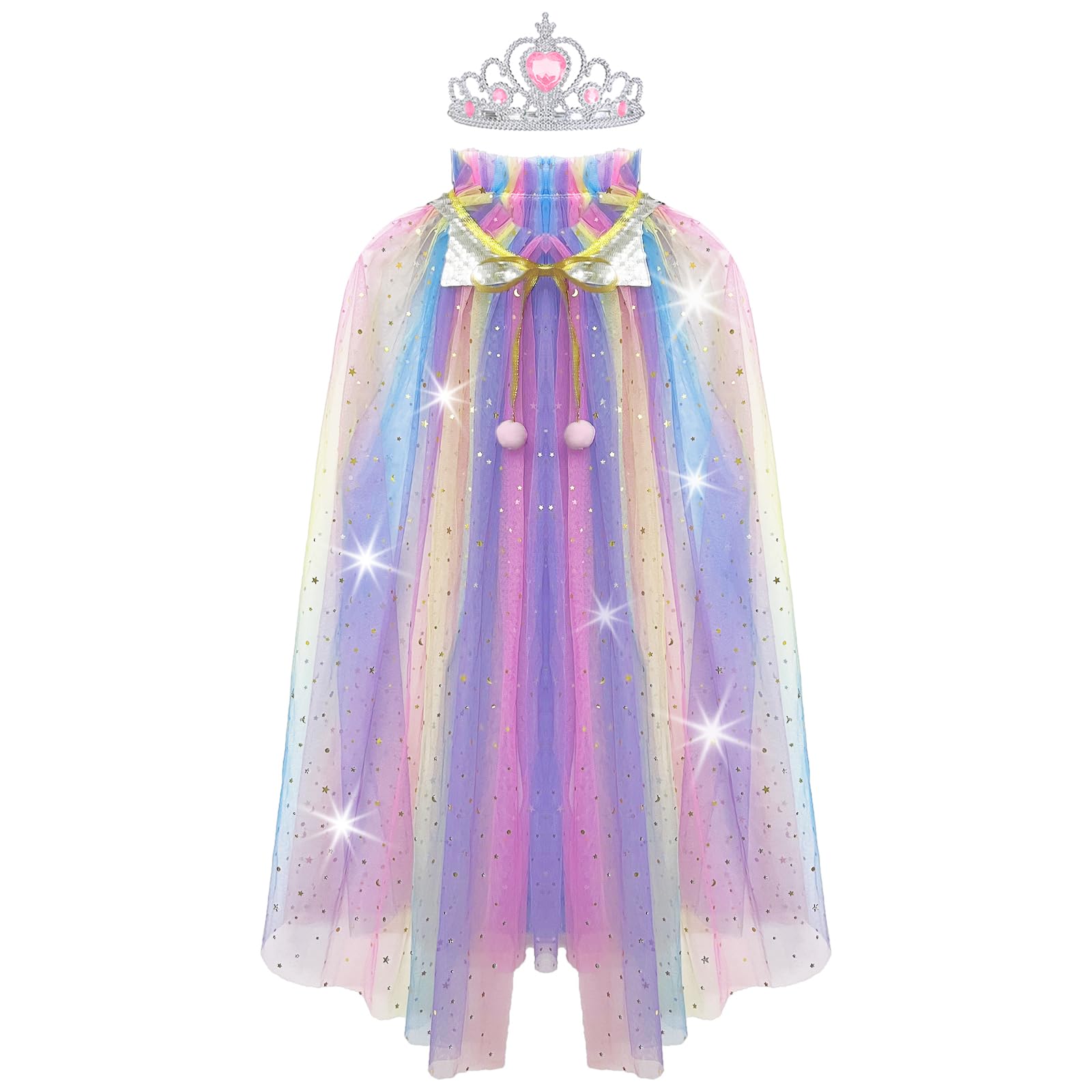 WOXVM Princess Cape for Girls Princess Cloak with Crown Sequins Tulle Princess Dress Up for Christmas Birthday Party