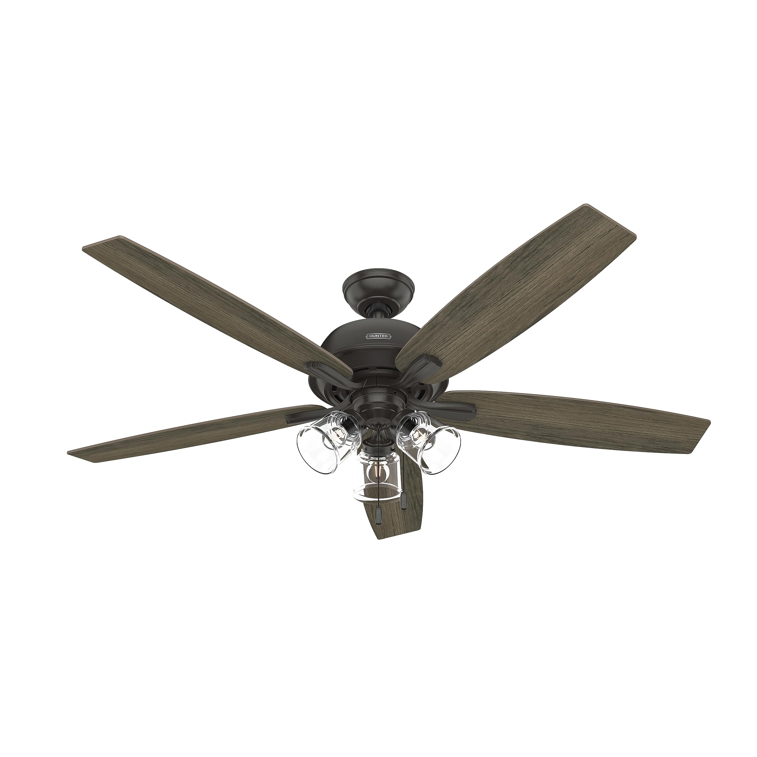 Hunter 60 inch Indoor Ceiling Fan with LED Lights - Ceiling Fan with Pull Chain, For Bedroom or Living Room, Standard Mount, No Remote, 5 Blades, Includes Bulbs - Dondra 52349, Noble Bronze