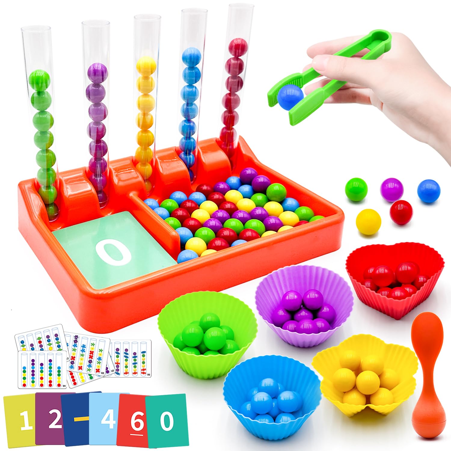 Counting and Color Sorting Toys for Toddlers, Number Crunching Clip Bead Matching, Educational Montessori Toys for Kids 3 4 5 6 7 Year Old, Preschool Learning Toys, Fine Motor Skills