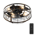 Caged Ceiling Fan with Light, 16 Inch Farmhouse Round Flush Mount Fan Lights Ceiling Fixtures, Need Assembly, 6 Speeds Reversible Motor Small Bladeless Ceiling Fans for Bedroom, Living Room