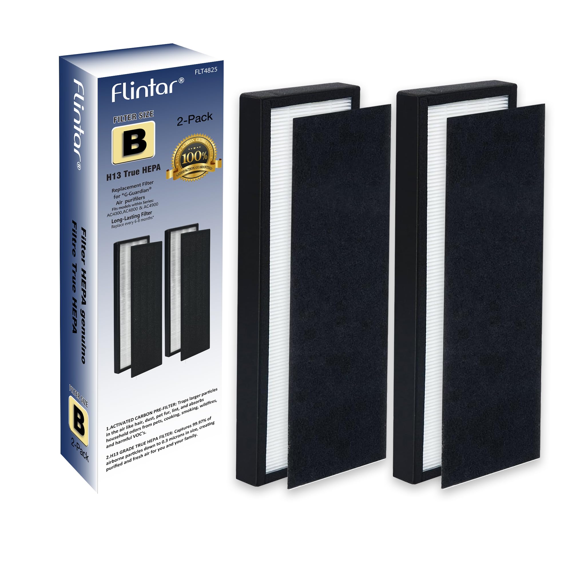 FLT4825 Filter B, Compatible with G-Guardian Tower Air Purifier AC4825, AC4300, AC4850PT, AC4900CA, CDAP4500, AP2200, and also works for Oransi Finn, 2-Pack