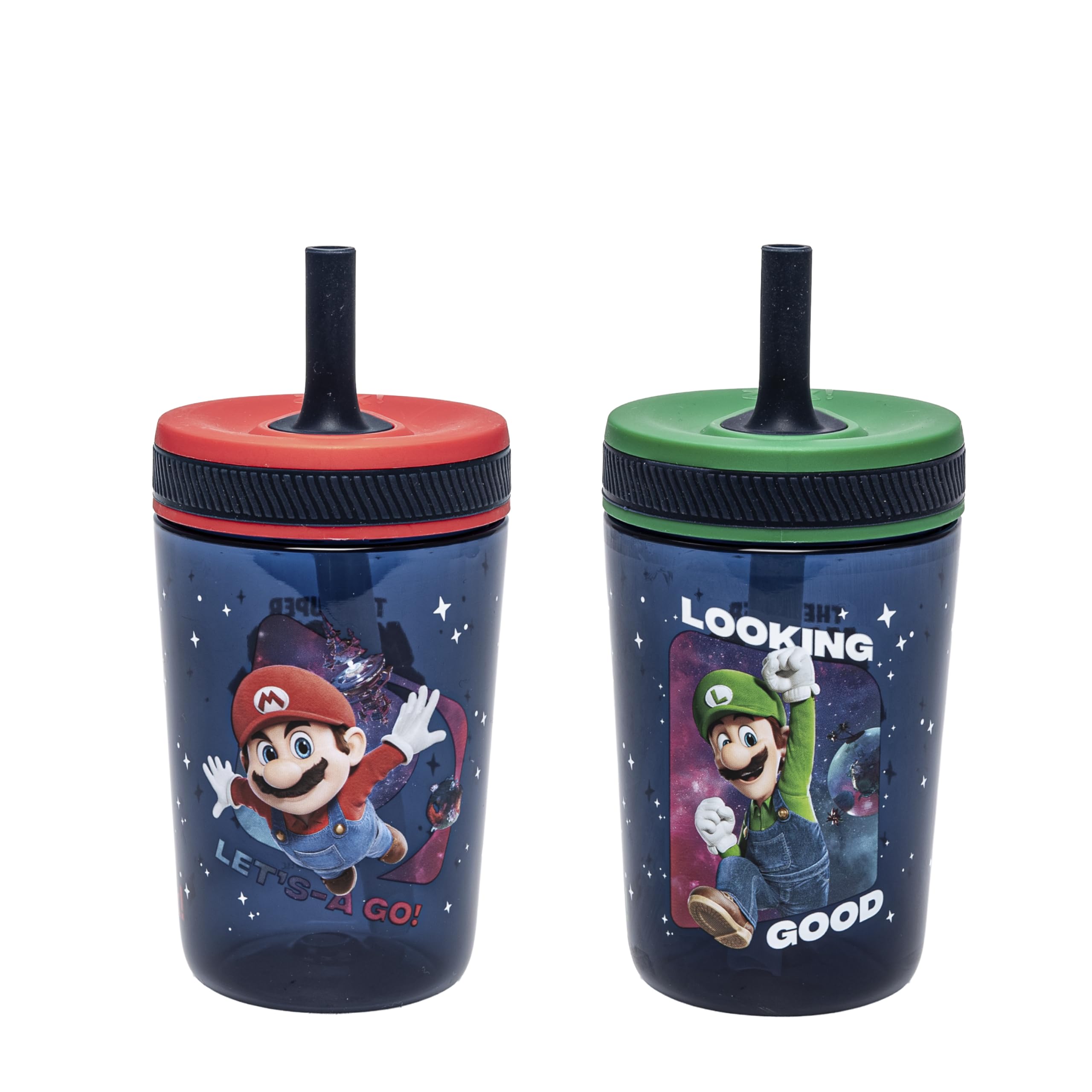 Zak Designs The Super Mario Galaxy Movie Kelso Toddler Tumblers For Travel or Home, 15oz 2-Pack Durable Plastic Sippy Cups With Leak-Proof Design is Perfect For Kids, BPA Free (Mario & Luigi)