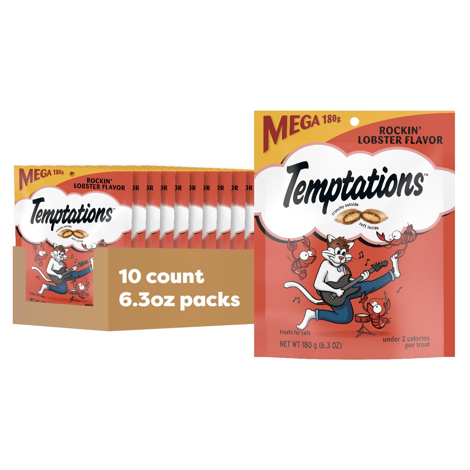 Temptations Classic Cat Treats, Rockin' Lobster Flavor, Crunchy and Soft Cat Treats 6.3 oz. Pouch (Pack of 10)