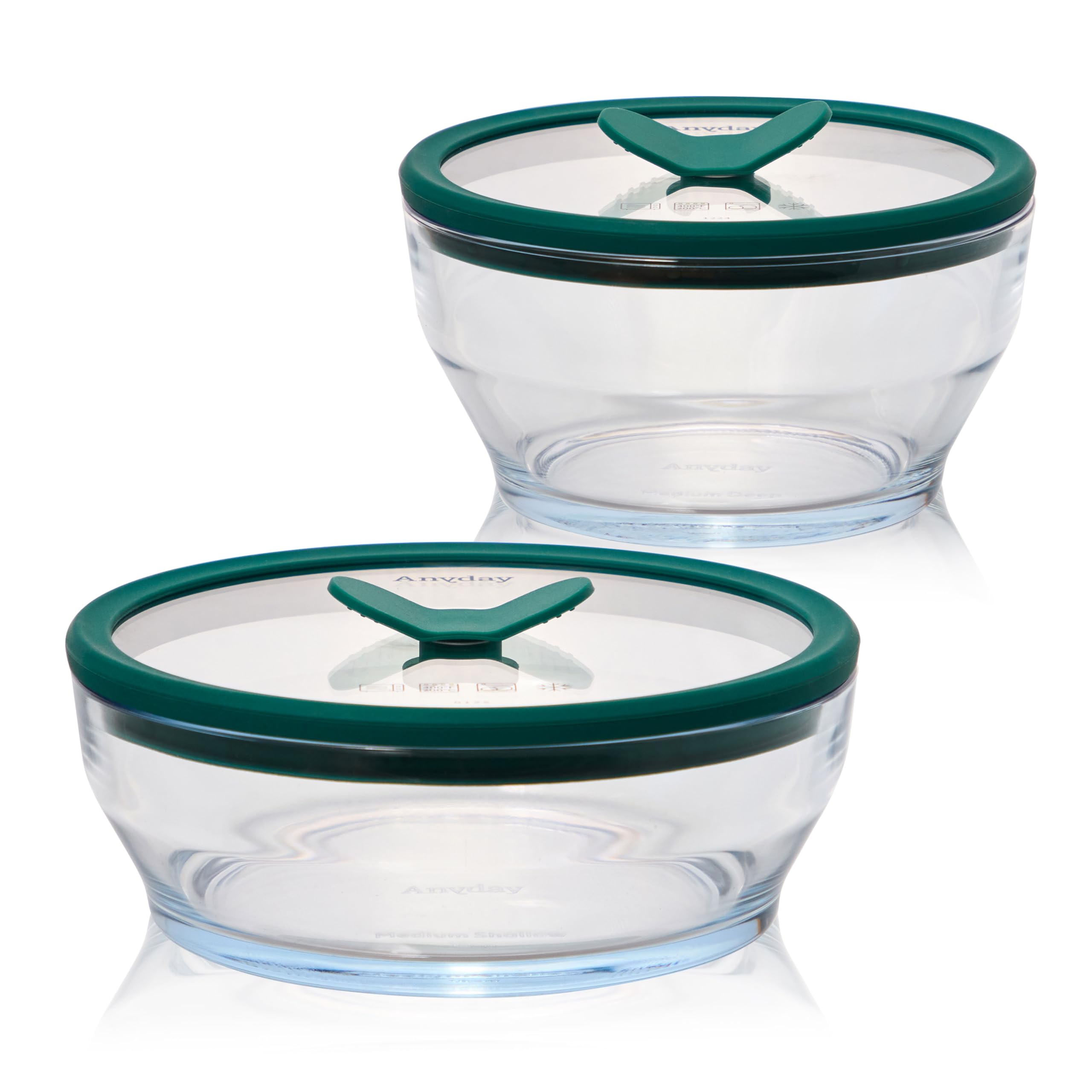 Anyday 4-Piece Medium Glass Food Storage with Glass Lids | Plastic-Free Meal Prep & Microwave Cookware | Stackable Airtight Storage Container with Vented Lid for Microwave-Safe Reheating