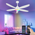 OUTON Ceiling Fan with Light, 42" White RGB Ceiling Fans with 6 Reversible Speeds, 3000-6500K Stepless Dimming, Modern Small Low Profile Ceiling Fan for Bedroom/Indoor/Outdoor