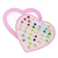 36pcs Little Girl Adjustable Rhinestone Gem Rings Set with Heart Shape Display Case, Jewelry Rings for Kids Pretend Play and Dress Up
