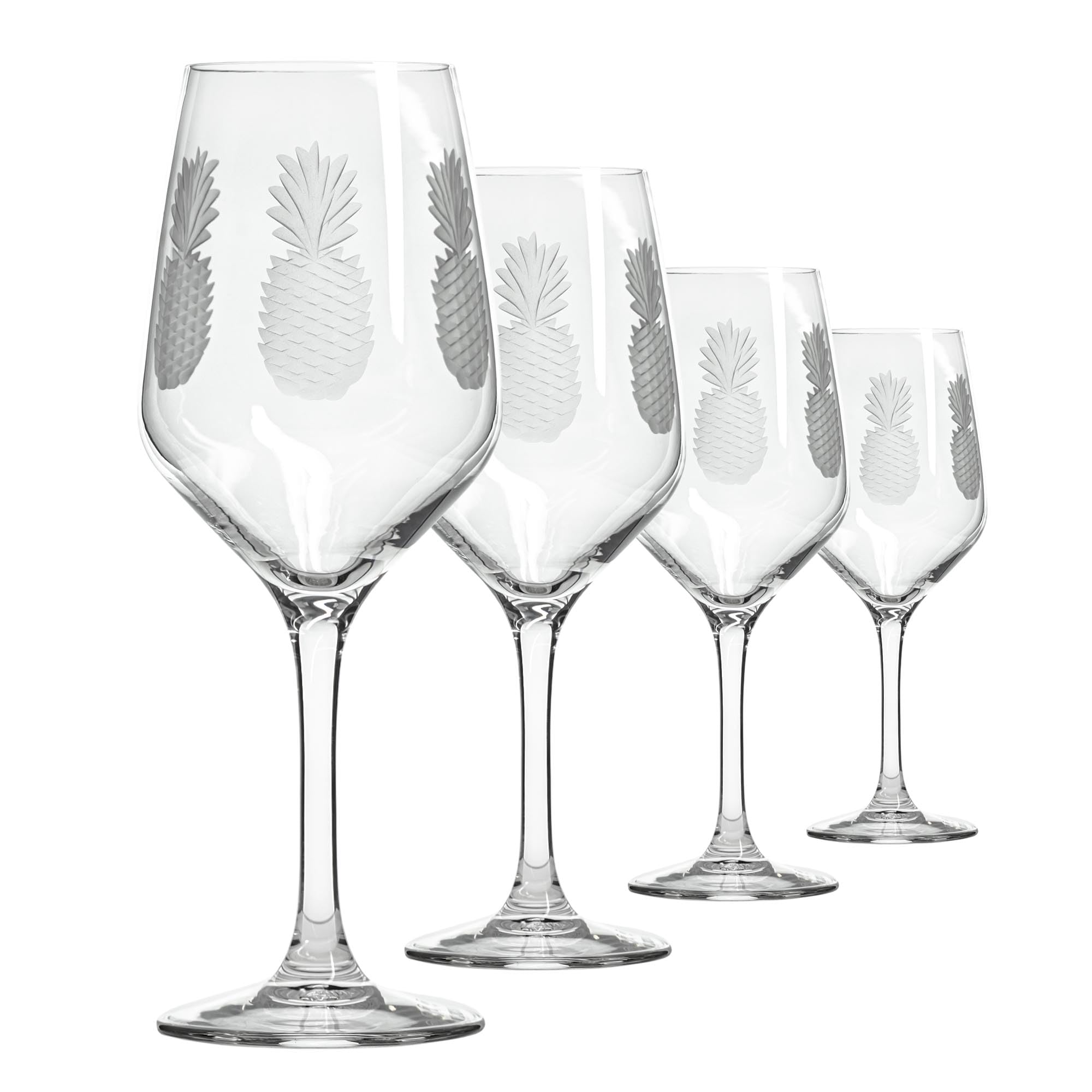 Rolf Glass Fresh Pineapple White Wine Glass | 10.75oz | Lead-Free and Diamond-Wheel Engraved | Engraved in the US | Tropical Glassware with Etched Pineapple Design | Set of 4