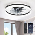 LEDIARY Ceiling Fans with Lights, 20 inch Low Profile Flush Mount Ceiling Fan, Dimmable LED, APP & Remote Control, Quiet Reversible DC Motor, 6 Speeds, Fandelier for Bedroom, Black