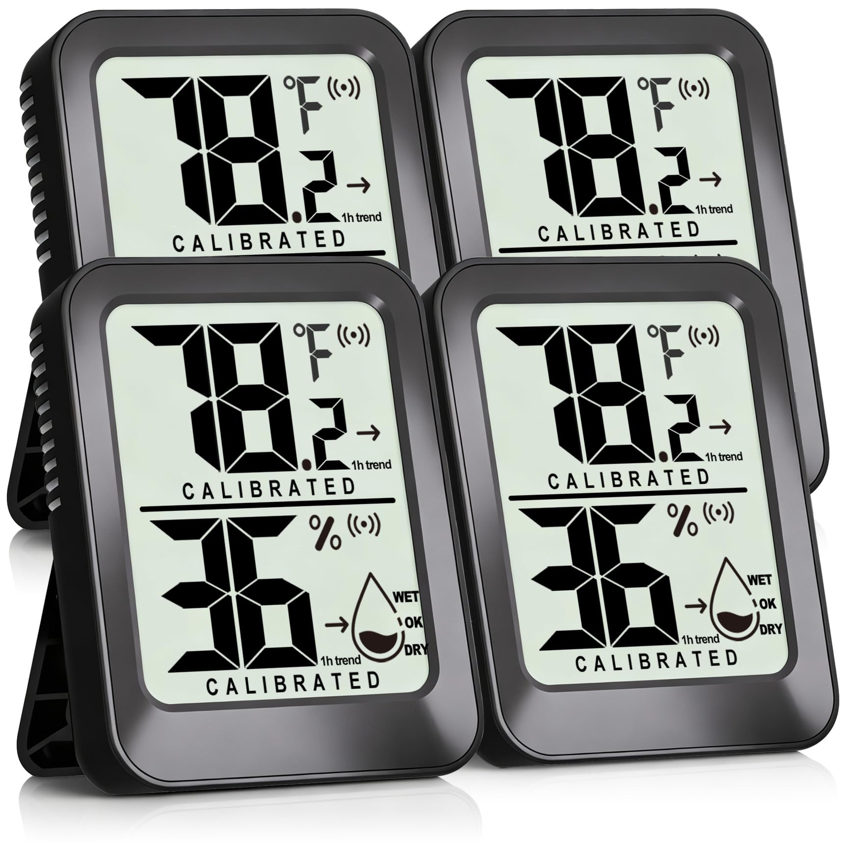 Antonki 4 Pack Mini Room Thermometer Hygrometer Indoor Temperaure and Humidity Monitor Gauge Meter for Home, Baby Room, Office, Incubator, Greenhouse, Reptile - Battery Included - Black