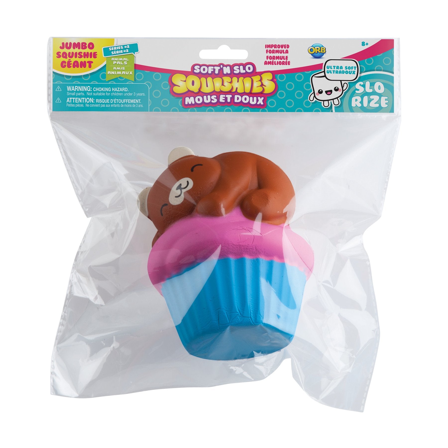 The Orb Factory Jumbo Bear Cupcake Soft'n Slo Squishies, Brown/Pink/Blue, 10.83" x 9.25'' x 3.50"