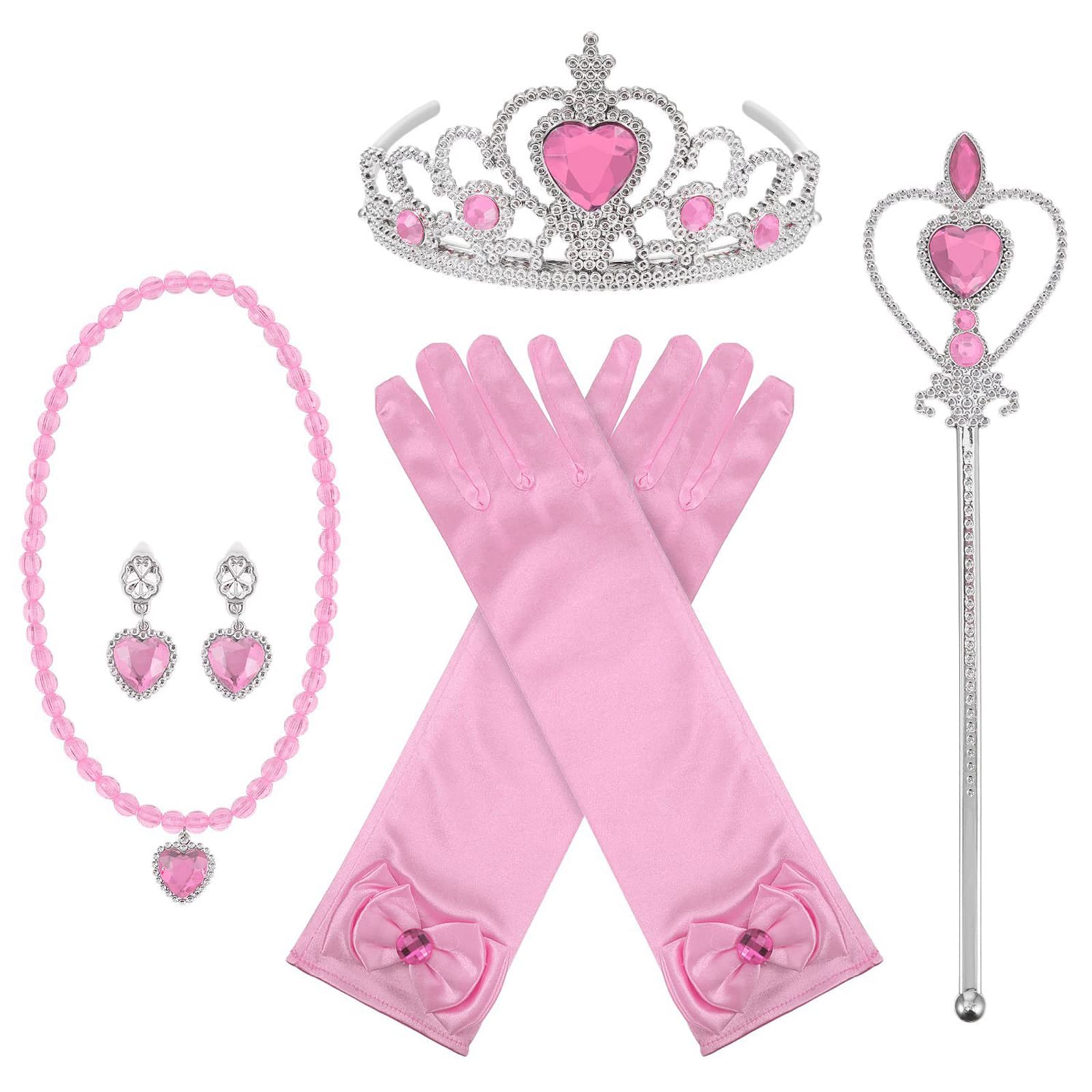 Orgrimmar Princess Dress Up Accessories, Princess Crown Wand Gloves Necklaces Earrings for Girls, Presents for Kids Children