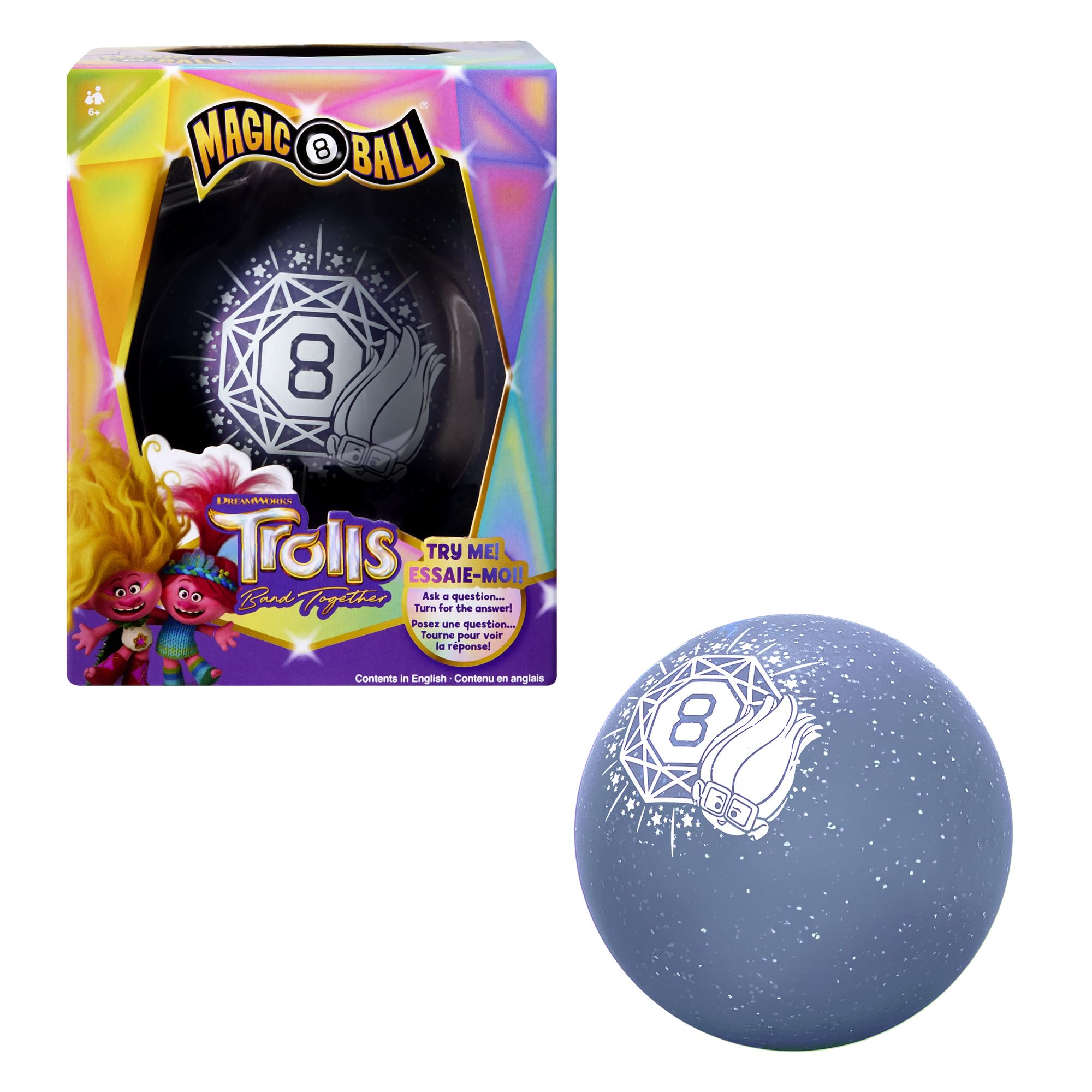 Mattel Games Magic 8 Ball DreamWorks Trolls Band Together Novelty Game, Sparkling Fortune-Telling Toy for Family & Game Nights