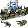 Big Green Military Truck Toy - 25.6’’ Large Semi Truck Toy with Helicopter and Tank - Army Toys with Sounds & Light, Friction Powered Cars Toys Birthday Gift for Kids Boys Girls 3 4 5 6 7 8