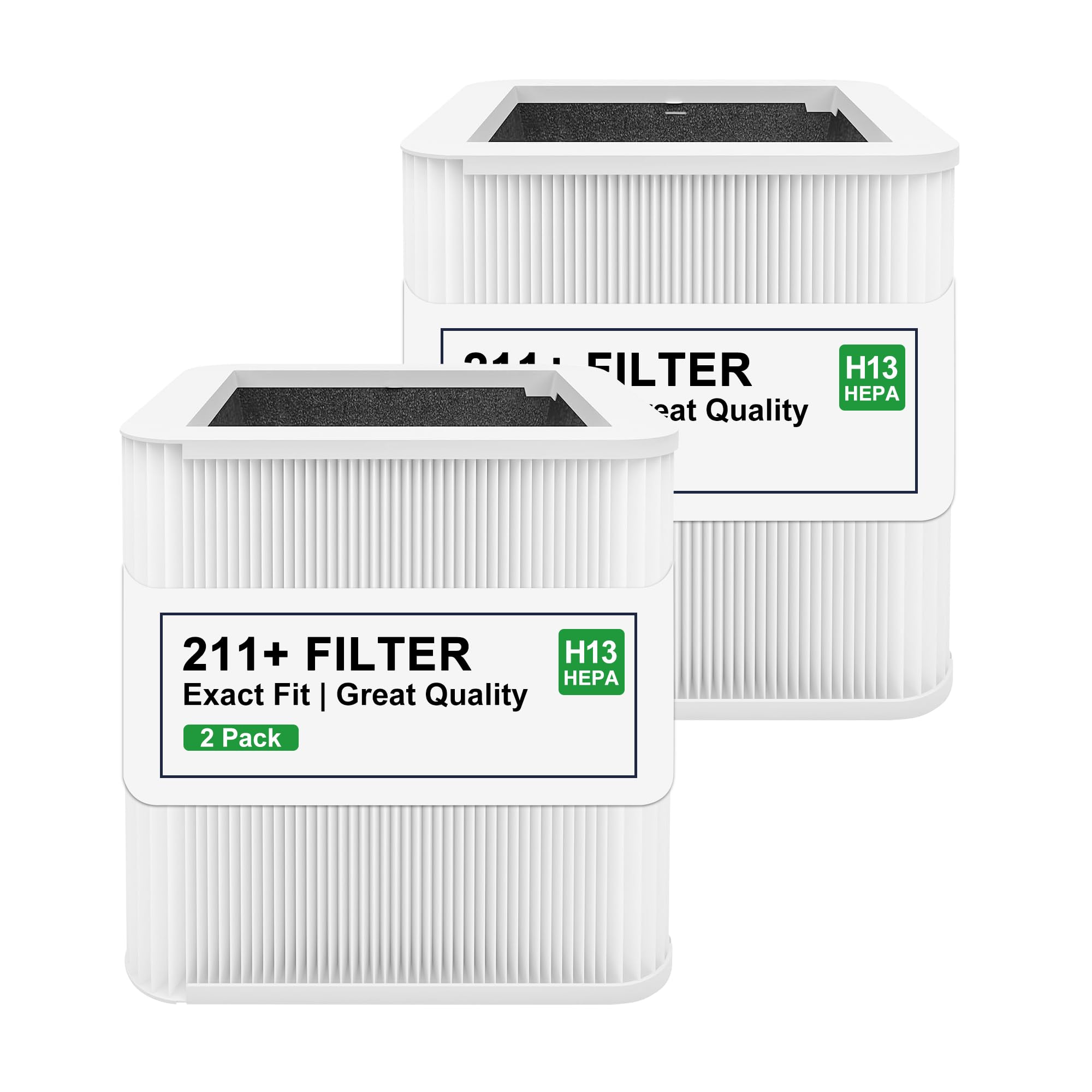 2 Pack 211+ Replacement Filter, Compatible with Blue Pure 211+ Auto Air Cleaner Purifier, 2 Stage Filtration System of H13 True and Activated Carbon Filter, for bedrooms, living rooms, and offices