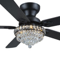 GJeg Crystal Ceiling Fan Fandelier with Lights-Ceiling Fans with Remote Control,Modern Ceiling Fan with Noiseless DC Reversible Motor,Dining Room,Living Room(52" Black)