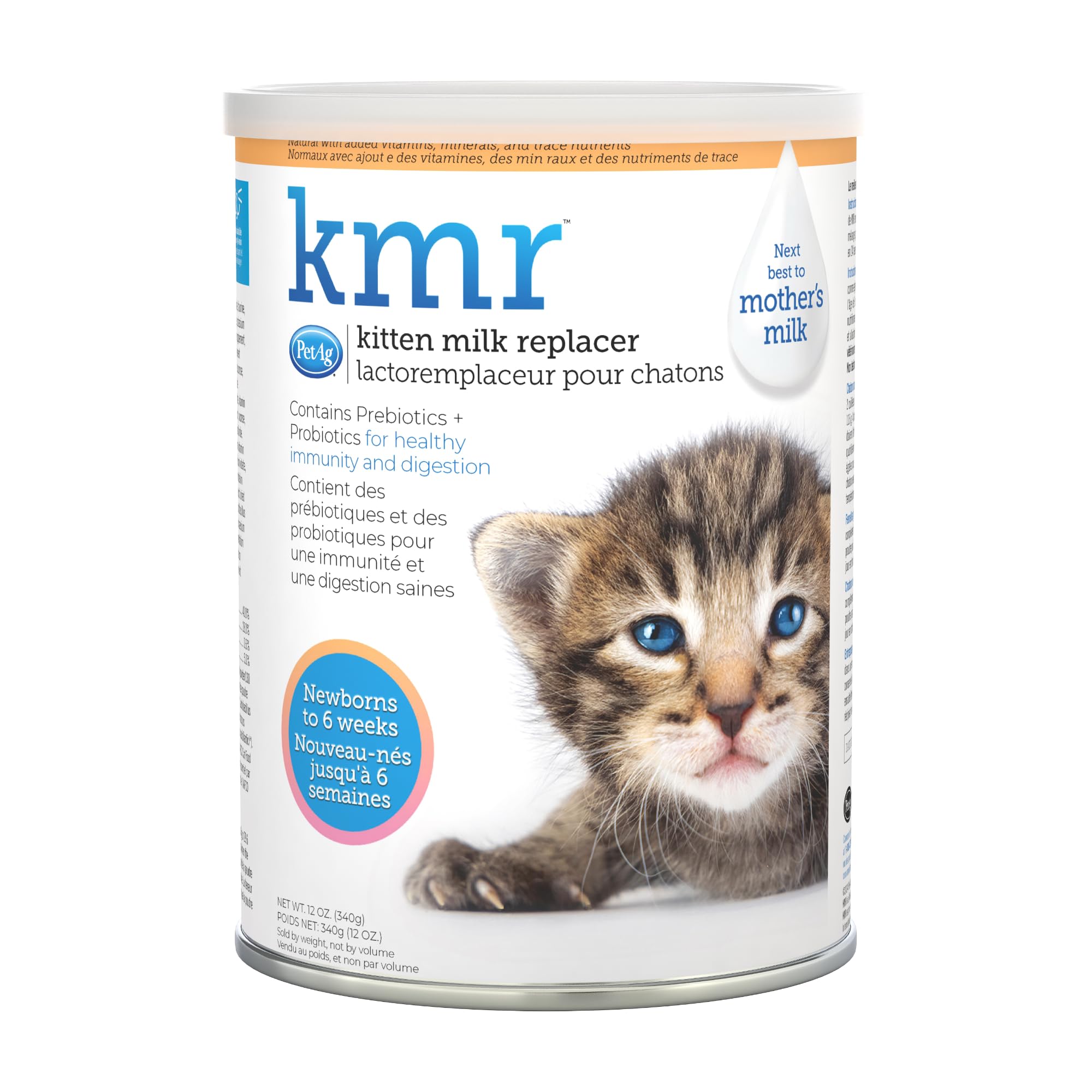 PetAg KMR Kitten Milk Replacer Powder - 12 oz - Powdered Kitten Formula with Prebiotics, Probiotics & Vitamins for Kittens Newborn to Six Weeks Old - Easy to Digest