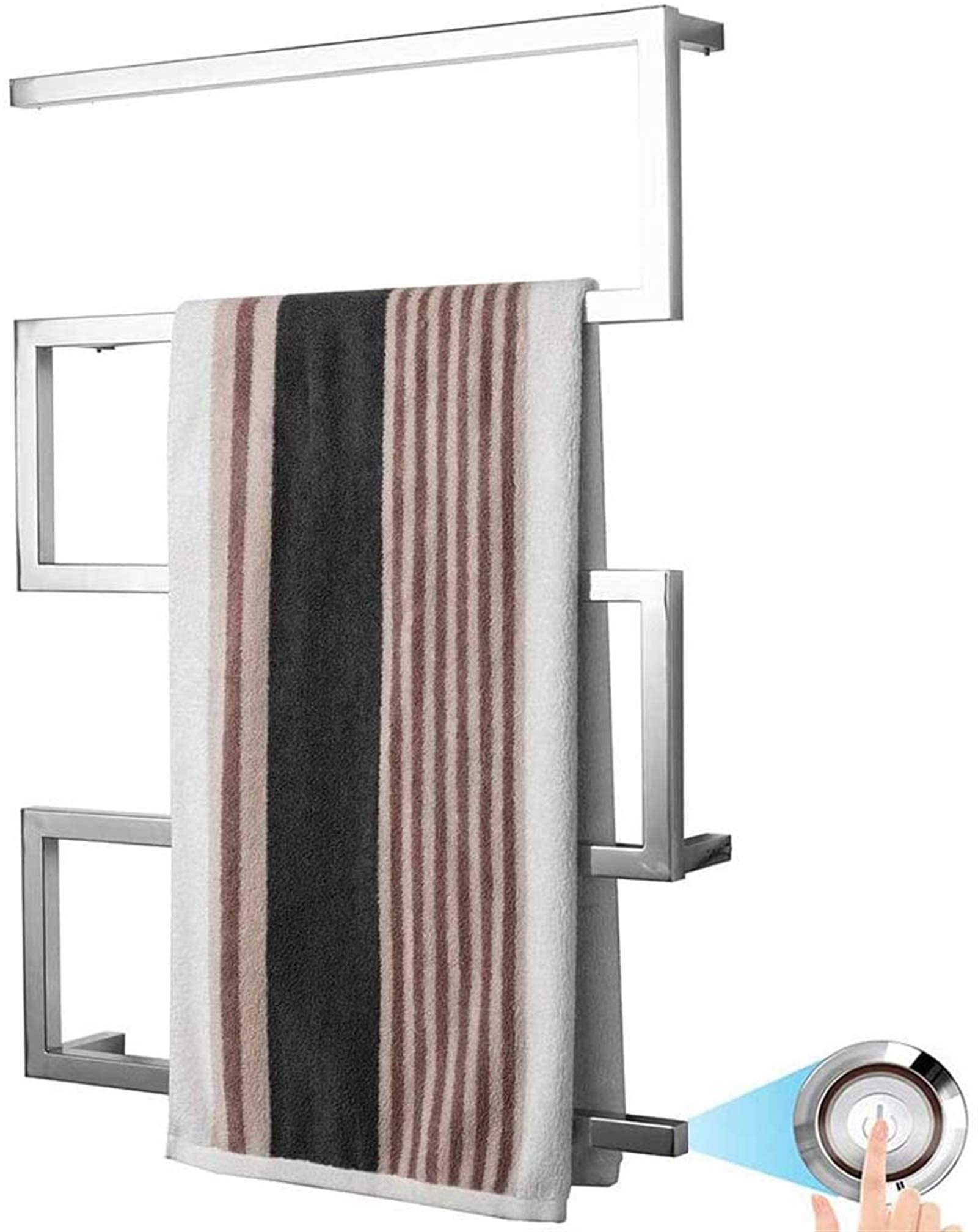 Heated Towel Rail Rails Heated Towel Warmer, Stainless Steel Electric Heated Towel Rack, Wall-Mounted Square Towel Drying Rack 65W for Home Bathroom (Size : Plug in)