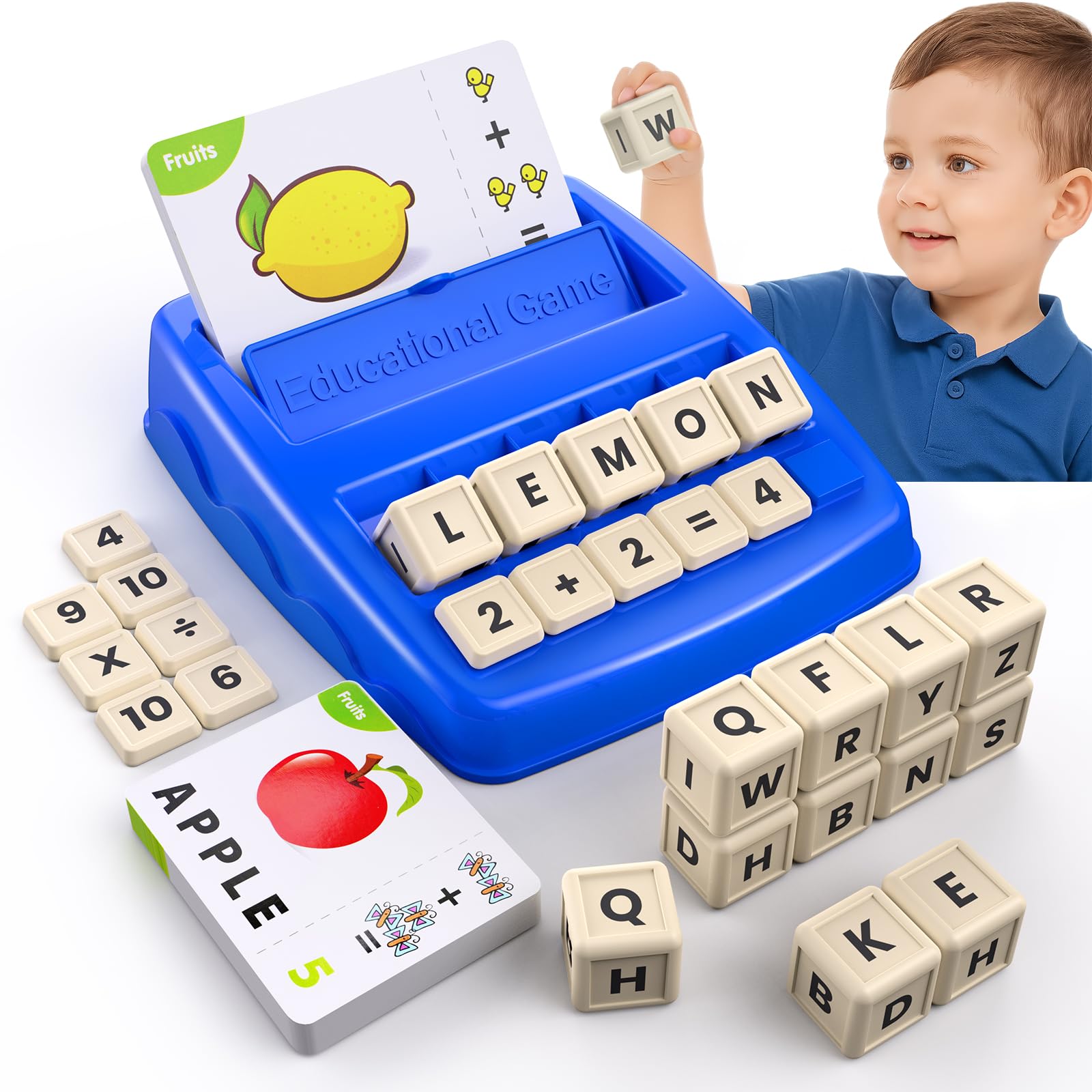 DEGIDEGI Educational Toys for Kids Ages 3-8, Matching Letter Spelling Math Counting Game,Learning Game for Preschool& Kindergarten Kids, Birthday Gifts for 3 4 5 6 7 Year Olds Boys&Girls Navy Blue