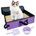 Large Portable Cat Travel Litter Box with Lid,Silicone Folding Bowl & Little Scooper, Leak-Proof and Foldable Travel Cat Litter Box for Hotels, Car and Camping, Odor-Free & Waterproof, 20x14x6.5''