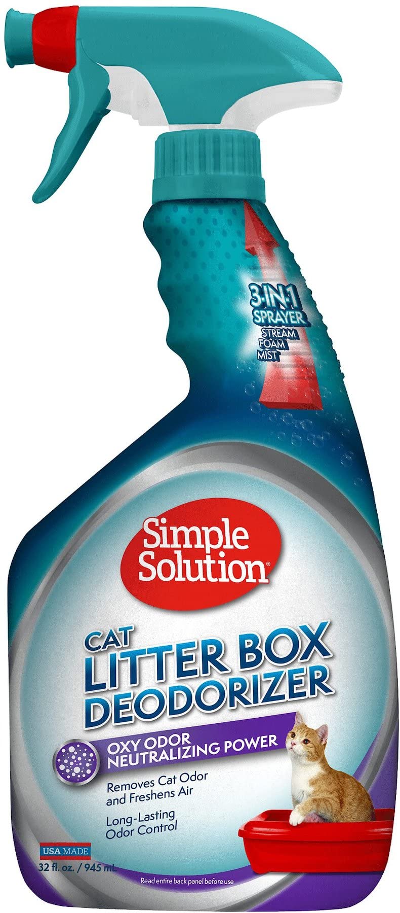 Simple Solution Cat Litter Deodorizer, Litter Box Odor Eliminator, Cat Urine Remover, Kitten Supplies, Pee Cleaner, Pet Odor Eliminator, 32 Ounces