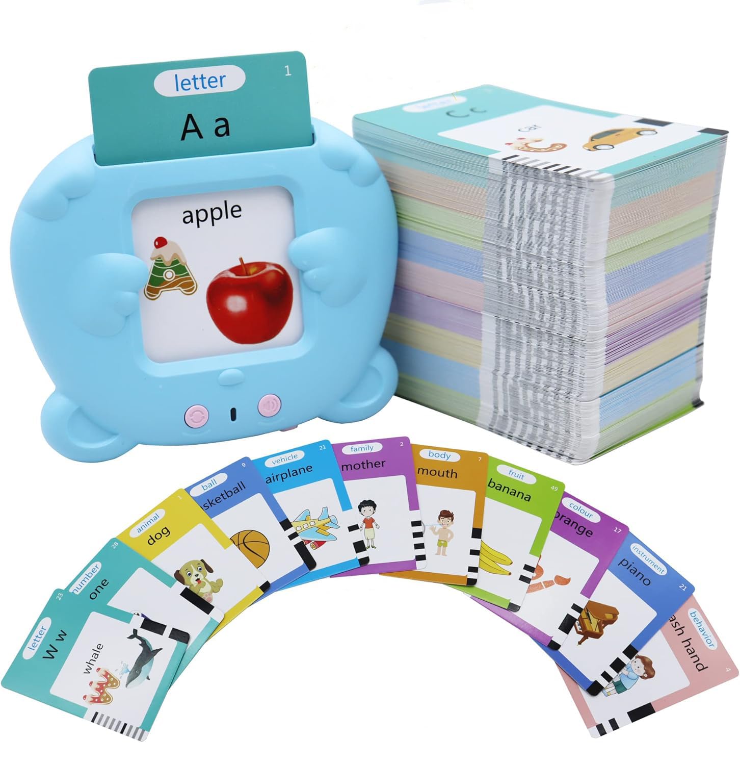 MAYAPHILOS 510 Words Alphabet Talking Flash Cards for 3-8 Years Toddlers, Educational Learning Interactive Toy for Boys Girls Kids Birthday Gifts, Preschool Montessori Speech Therapy Autism Toys Blue