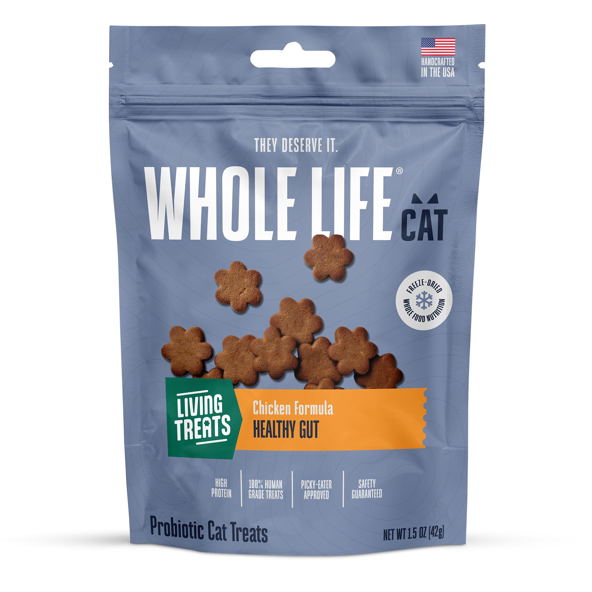Whole Life Cat Living Treats for Cats – Human Grade Probiotics for Gut Health & Sensitive Stomachs, Natural Digestive Support, Healthy Snacks - Chicken & Yogurt, 1.5 Oz (Pack of 1)