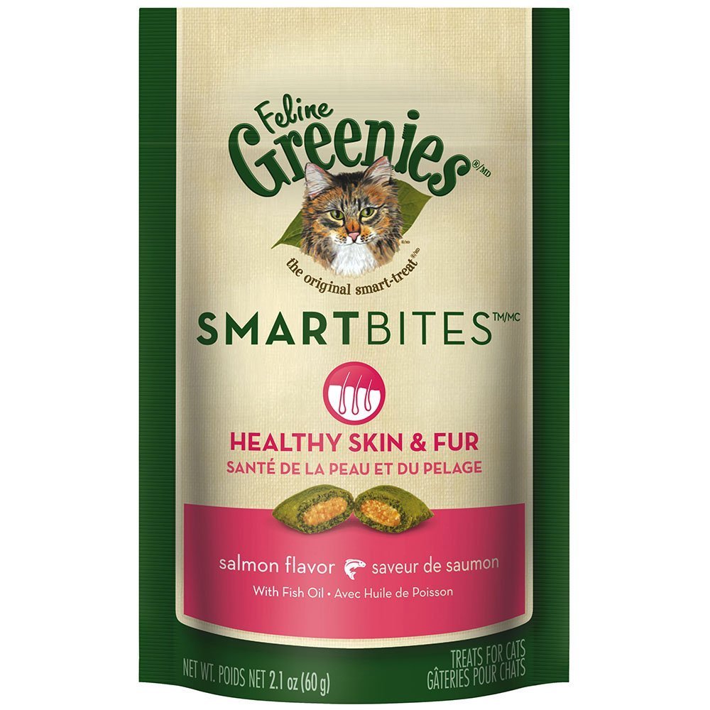 Greenies Feline SMARTBITES Skin & Fur Salmon 2.1oz - Six (6) Packages