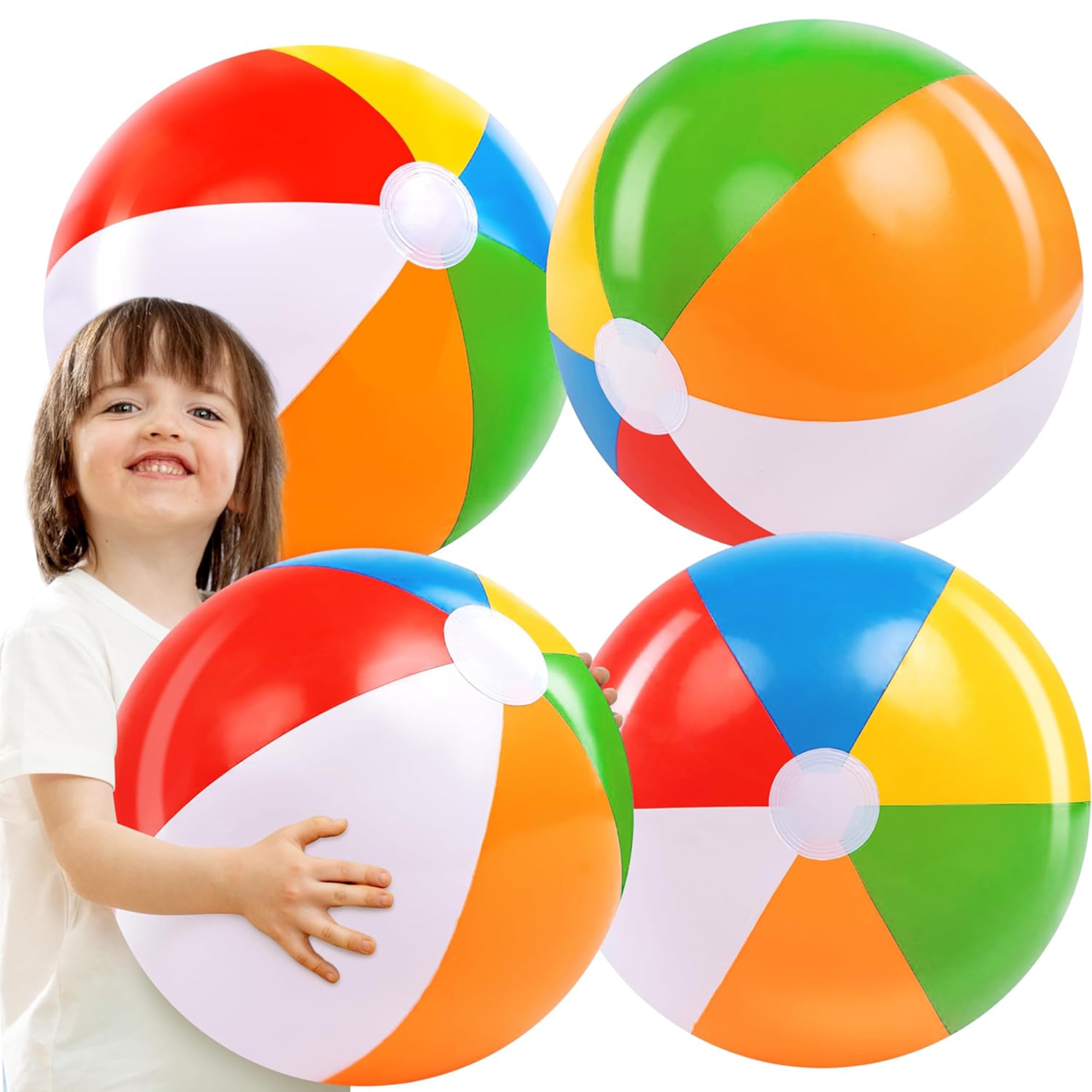 JOYIN 4-Pack 20" Beach Balls - Large Rainbow Beach Ball Inflatable Pool Toys for Party Supplies Decorations, Adults Kids Birthday Luau Summer Beach Water Games Beachball Party Favors