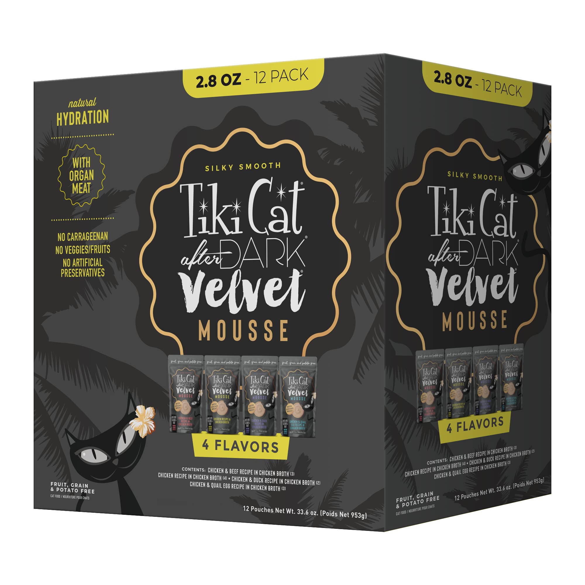 Tiki Cat After Dark Velvet Mousse Wet Cat Food, Variety Pack, 2.8 oz. Pouch (Pack of 12)