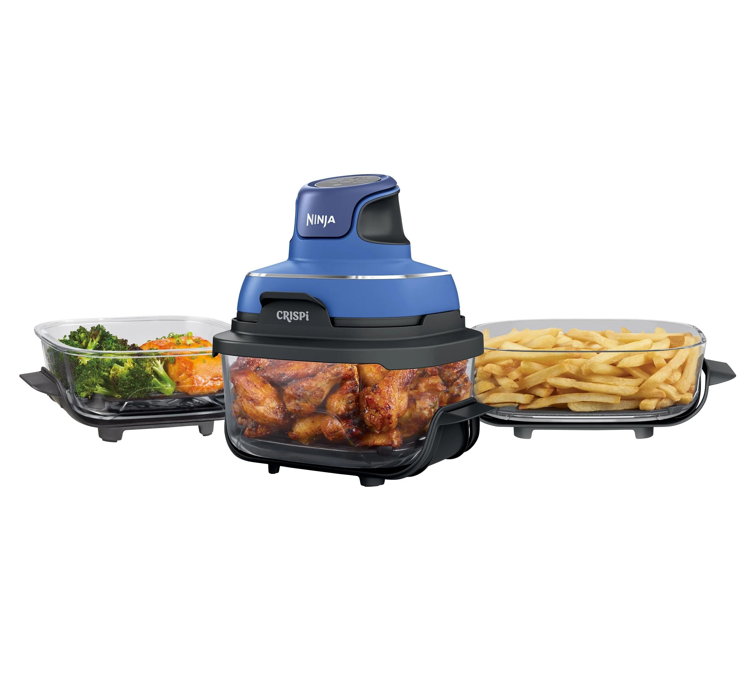 Ninja Crispi 5-in-1 Portable Glass Air Fryer Cooking System, 1500W, 6-Cup, 4-Quart & 2.5-Quart TempWare Containers With Lids, Microwave, Freezer & Dishwasher Safe, Blue, FN103CO (RENEWED)