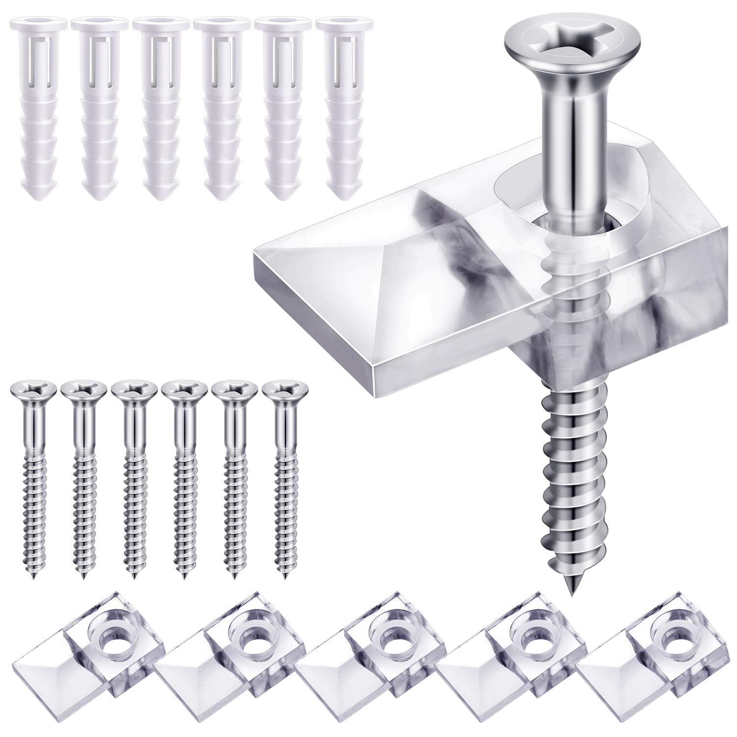 Blulu 20 Pack Mirror Holder Clips, Offset 0.24 Inch/ 6 mm, Glass Mirror Hanging Kit for Wall Mounting Hanging Retainer Fasteners with Screw and Anchors for Fixing Cabinet Door(Classic Style)
