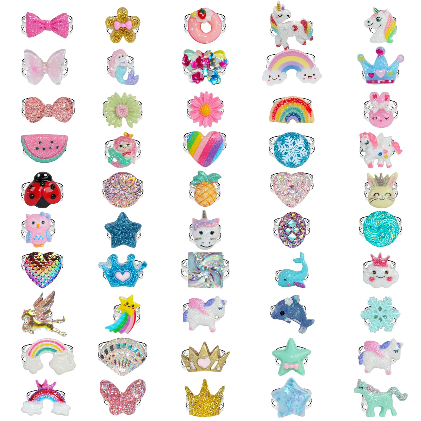 SOTOGO 50 Pieces Little Girl Rings Jewelry Rings Girl Pretend Play Rings and Dress up Rings, Little Girls Gift