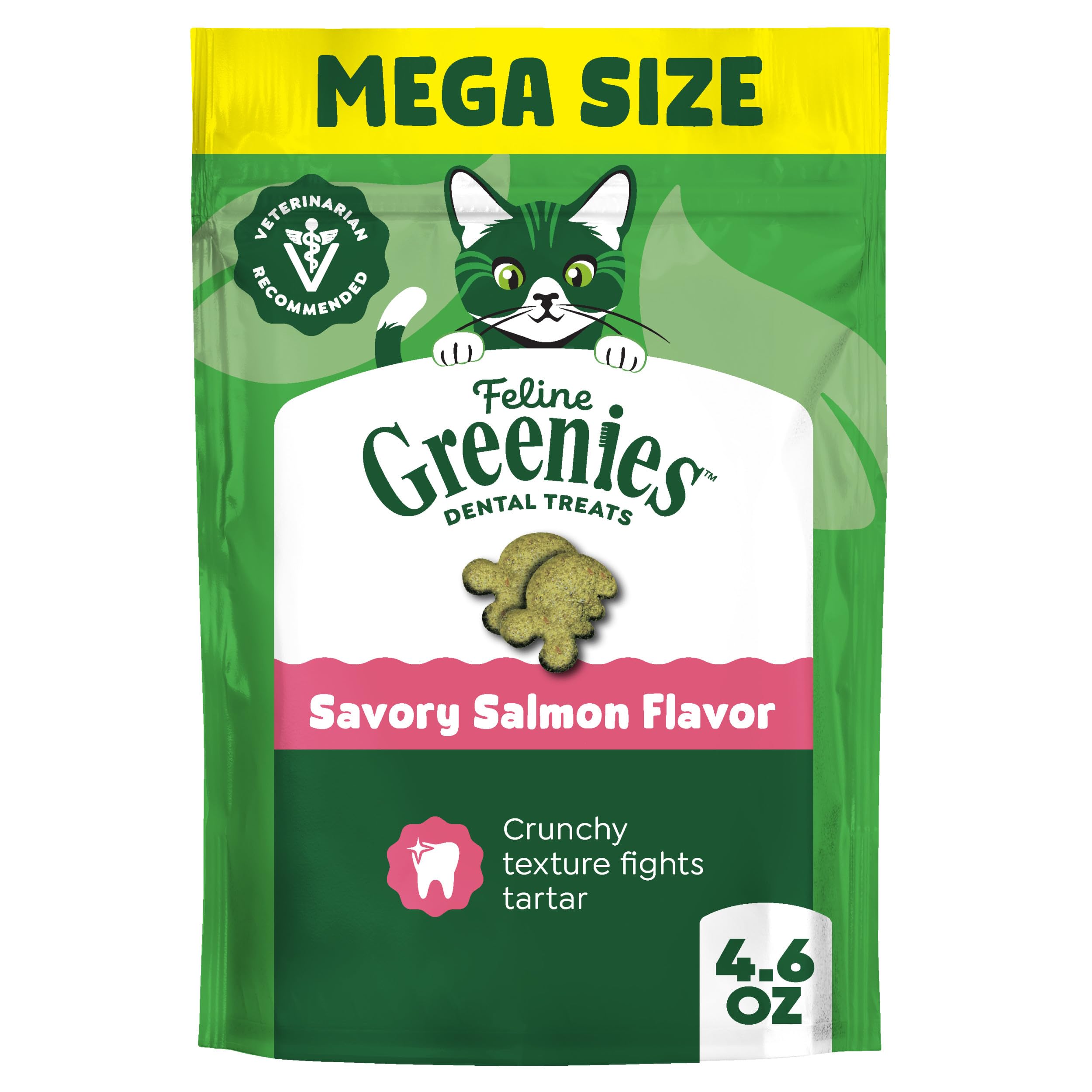 Greenies Cat Treats, Feline Veterinarian-Recommended Adult Natural Dental Cat Treats, Savory Salmon Flavor, 4.6 oz. Pouch