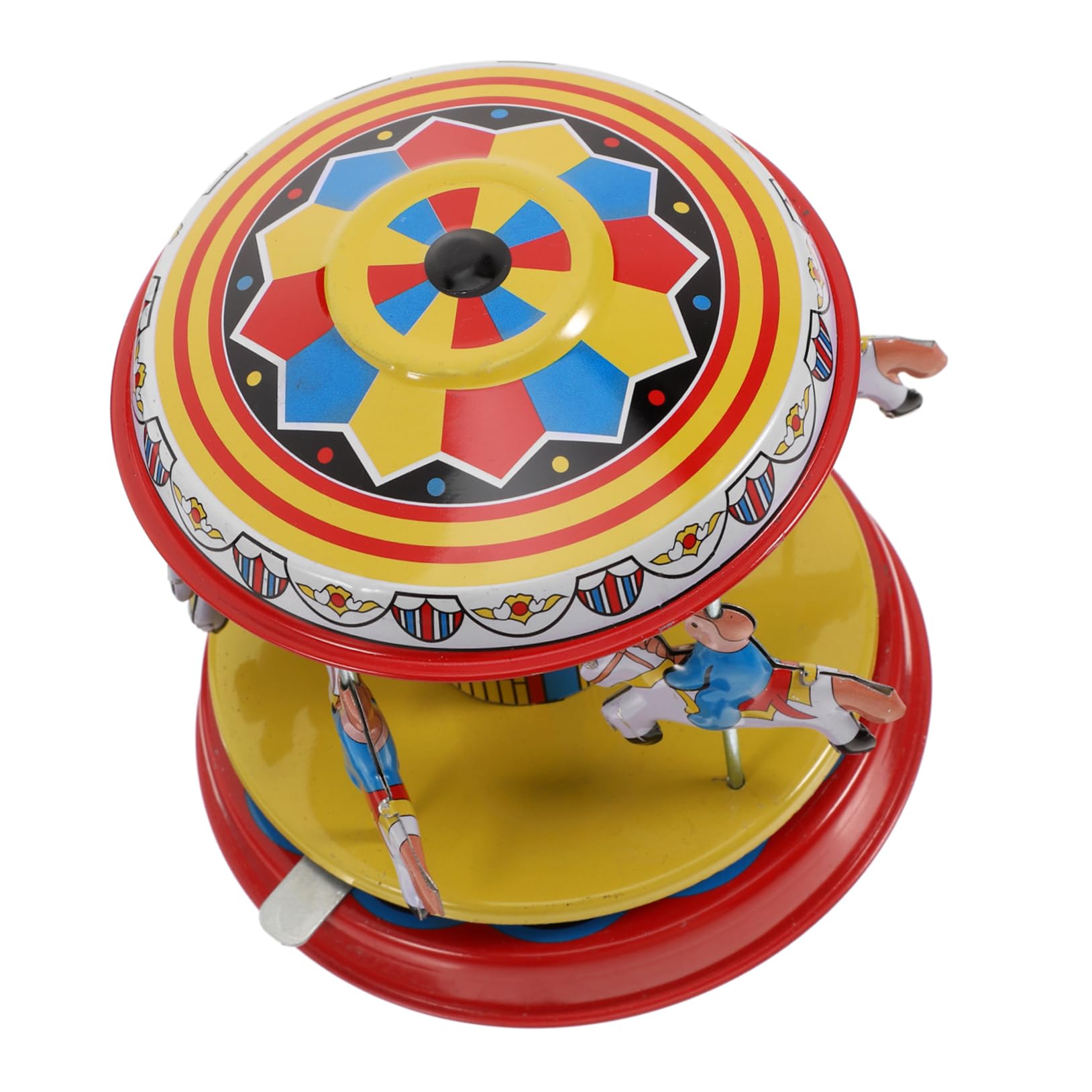 BESTonZON Retro Wind-up Iron Clockwork Carousel Toy 4.13 Inch Vintage Merry-Go-Round for Home Decor and Collectible