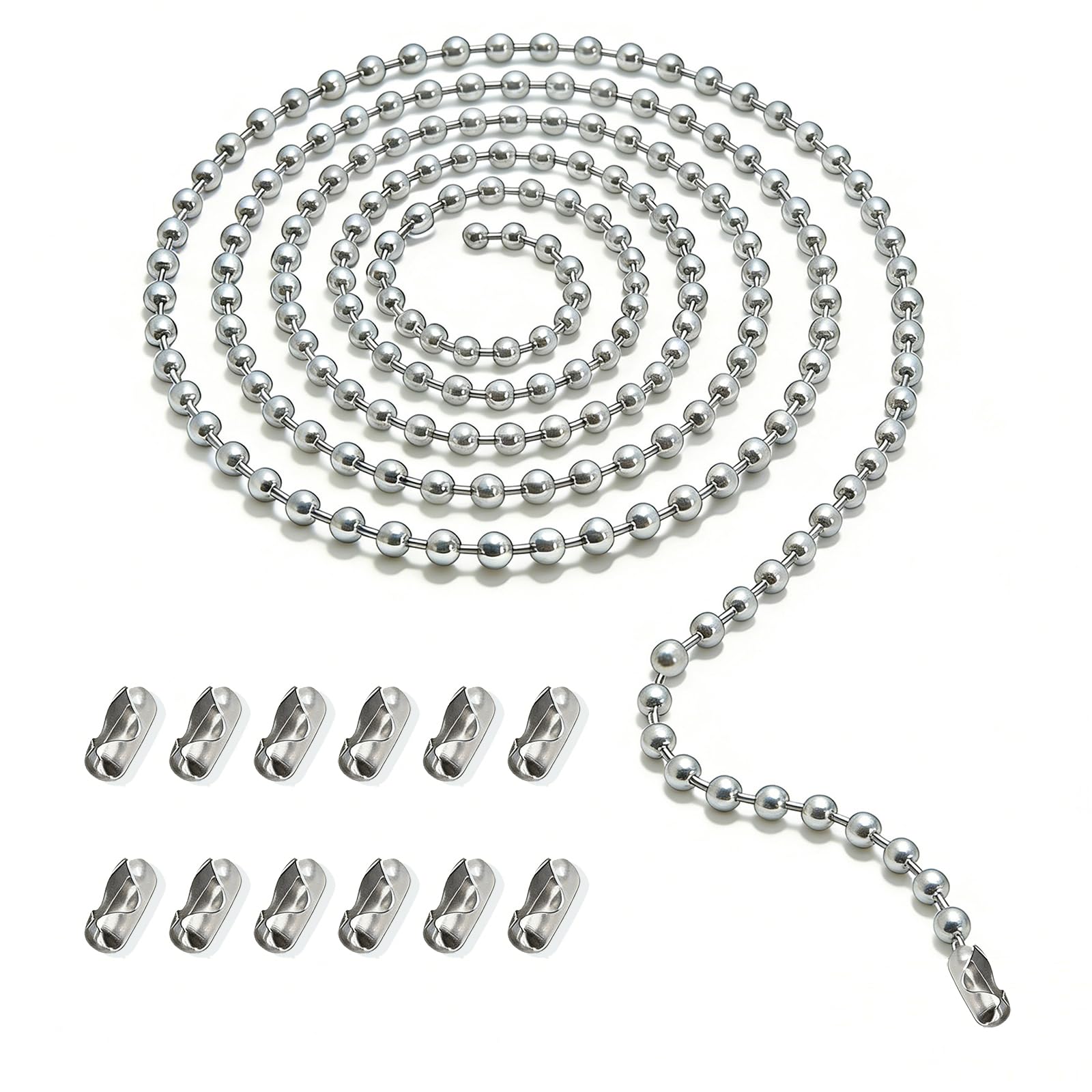 Ceiling Fan Pull Chain Extension, 120 In Ball Chain With 12 Connetors, Adjustable Length Ceiling Fan Chain, Fan Pull Chain Set For Ceiling Light Lamp Chain (3mm Bead Diameter)