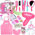 Gifts2U Hair Salon Toys for Girls, Girl Beauty Salon Playset Pretend Hair Styling Set with Blow Dryer, Barber Costume Apron, Scissors Styling Manu, Fake Money and Functional Stylist Accessories.