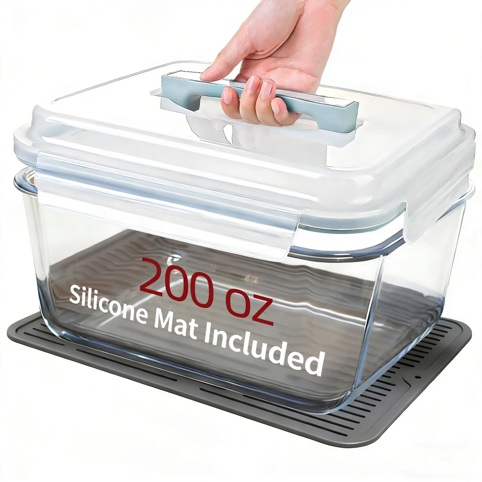 Large Glass Storage Containers with Lids 200oz/6000ml - Borosilicate Extra Large Glass Food Storage Containers for Rotisserie Chicken, Turkey - XL Big Glass Bowl Airtight Freezer to Oven Safe