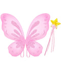 VEKDA Fairy Wings Butterfly Costume for Girls Butterfly Wings with Star Fairy Wand Birthday Halloween Cosplay Dress Up