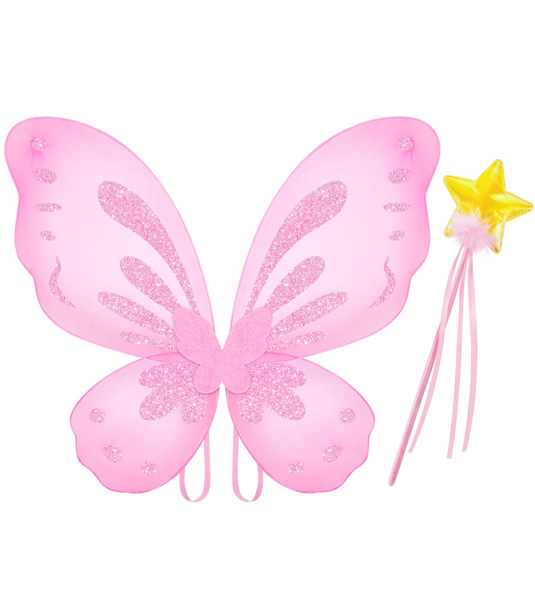 VEKDA Fairy Wings Butterfly Costume for Girls Butterfly Wings with Star Fairy Wand Birthday Halloween Cosplay Dress Up