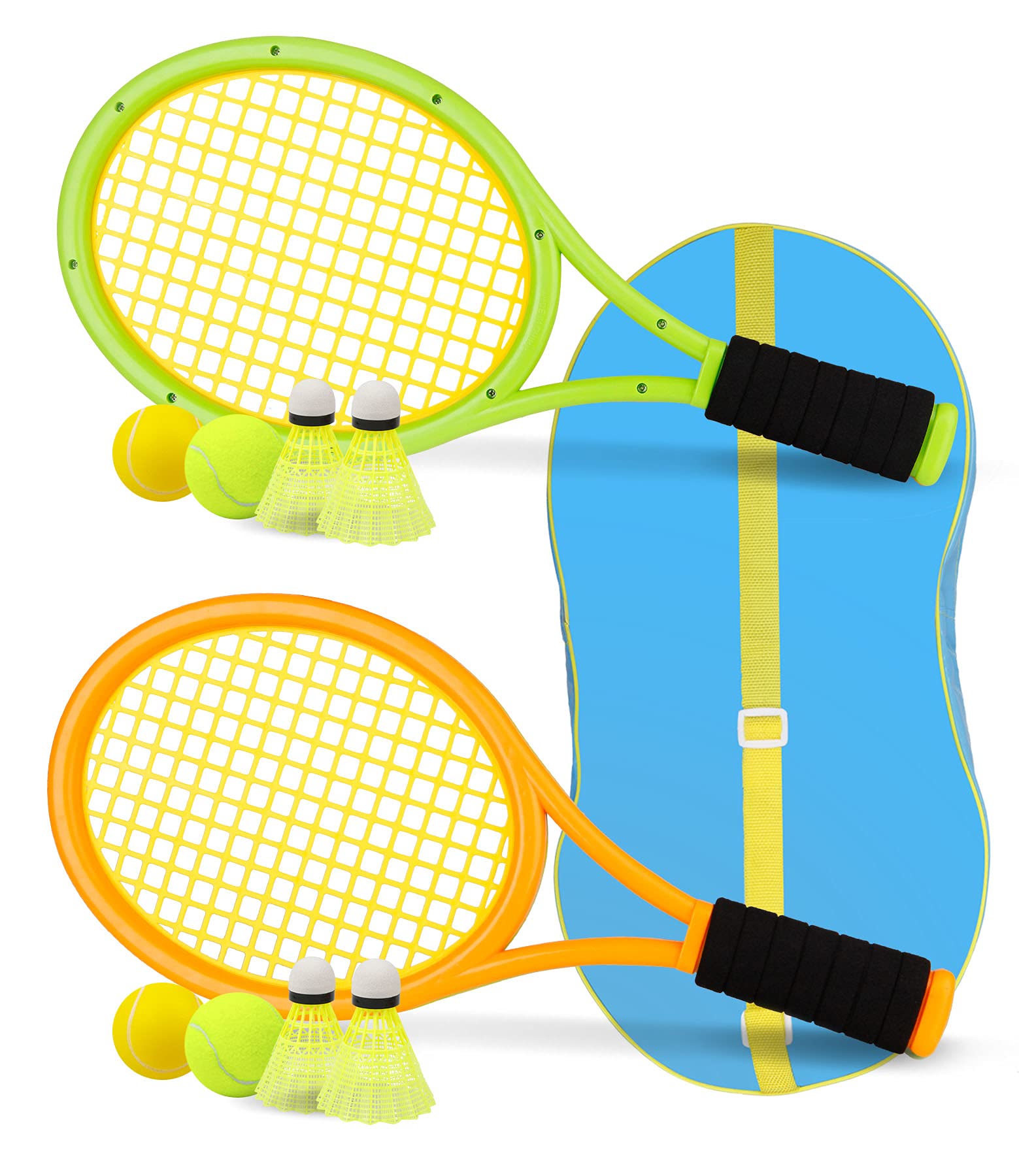 Kids Tennis Racket,17 Inch Plastic Tennis Racket with 2 Soft Balls,2 Tennis Balls and 4 Shuttlecocks for Kid,Toddler Outdoor/Indoor Sport Play