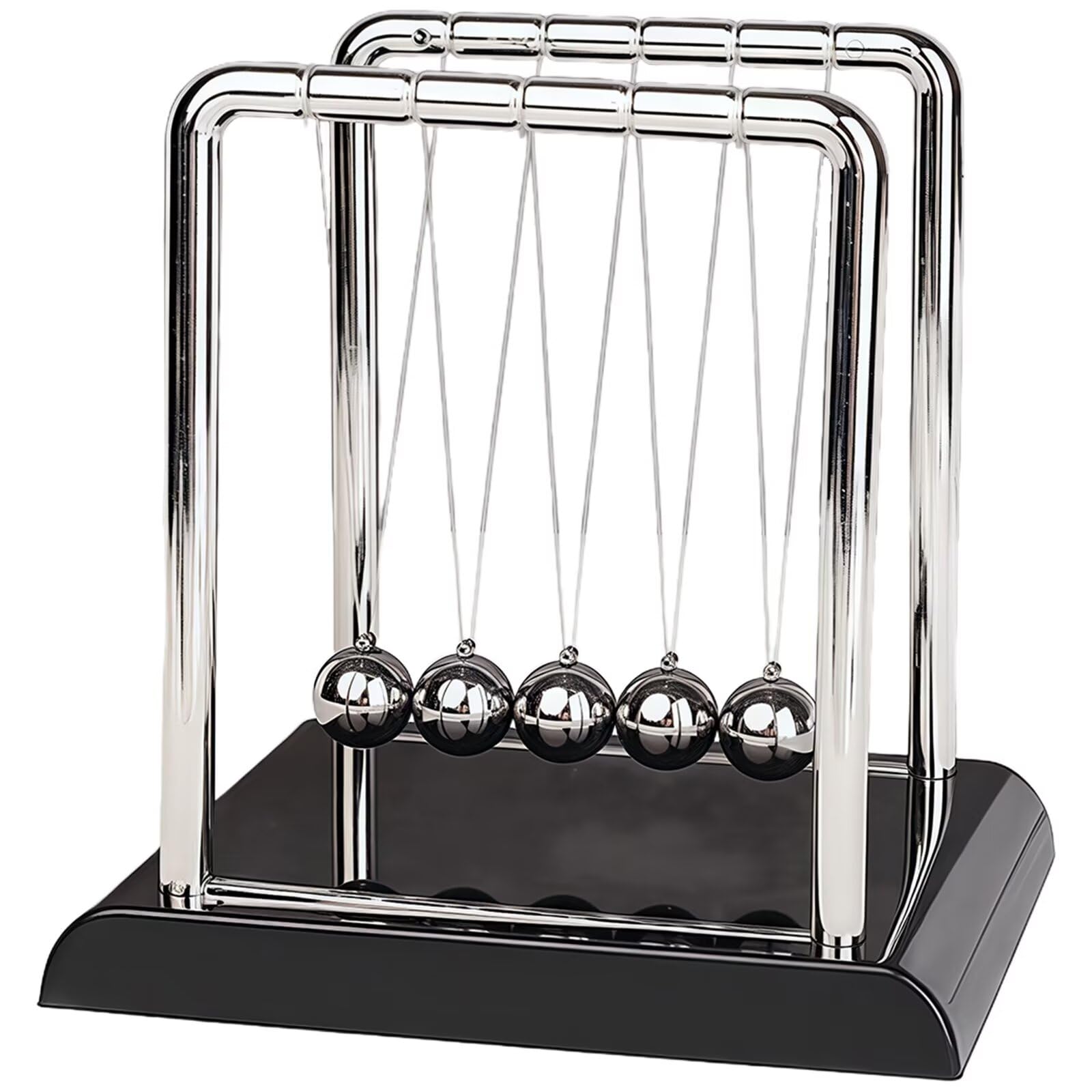 Newton's Cradle Swinging Balls, Balance Pendulum with Black Base, Fun Science Physics Toy, Calm Down Fidget Accessory, Desk Stress Relief Toy, Office Decoration (Medium Black) (Medium)