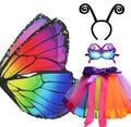 D.Q.Z Fairy Butterfly-Wings Costumes for Girls Dress Up with Rainbow Tutu Mask Headband Bug Play Toys for Kids Party Gifts
