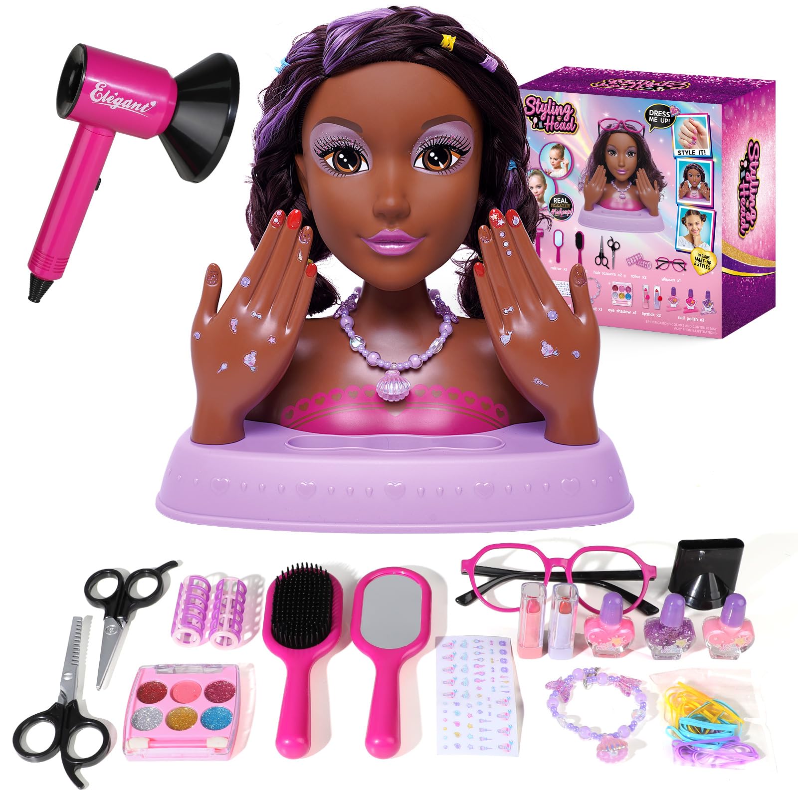 Hair Styling Doll Head 10.5” with Washable Makeup Set, 3-in-1 Pretend Hair Salon Playset with 20+ Accessories, Styling Head Toy for Girls, Birthday for Ages 3–10