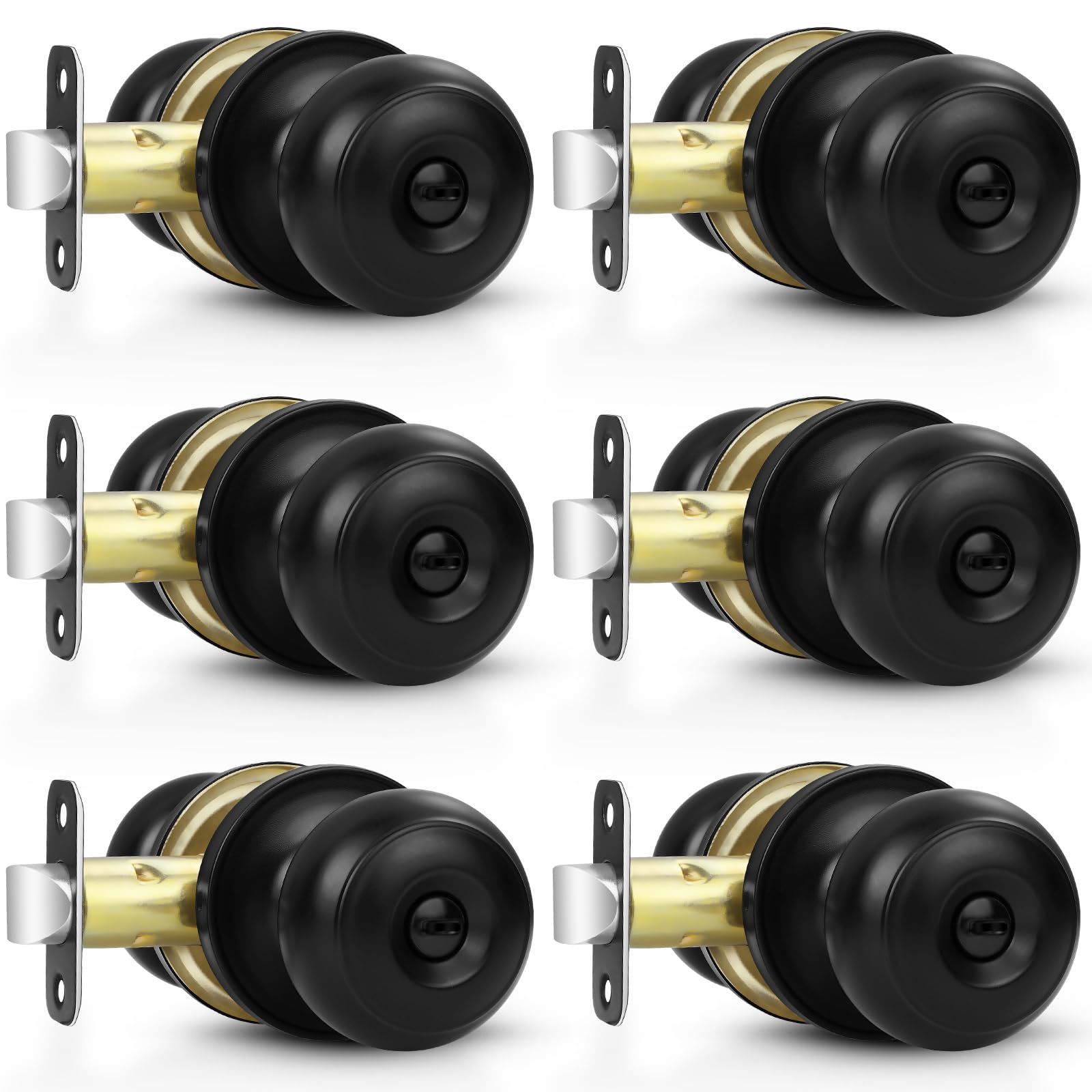 Estmoon 6 Pack Door Knobs, Matte Black Privacy Door Knob with Lock, Keyless Door Handle with Lock for Bedrooms/Bathrooms