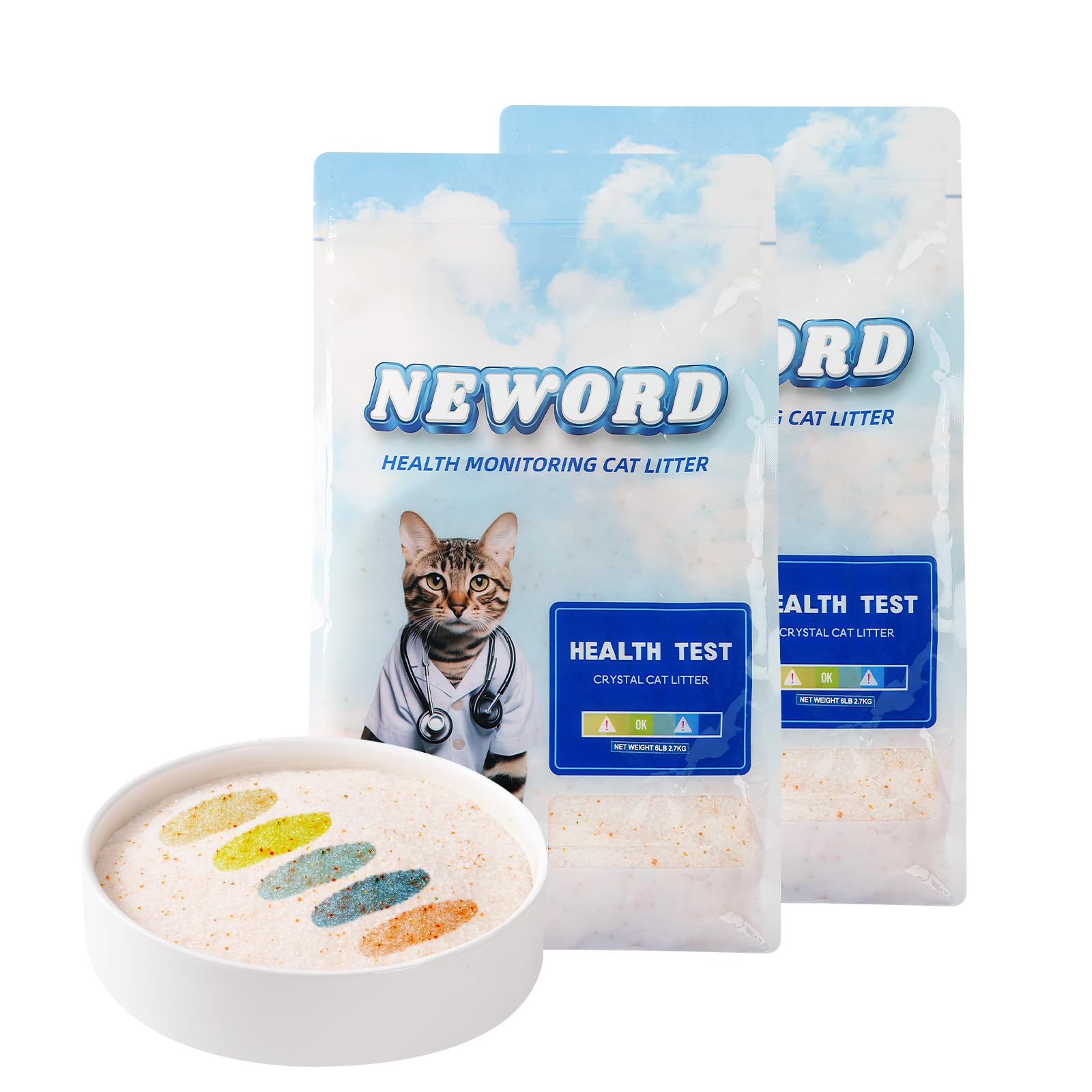 NEWORD Health Monitoring Crystals Cat Litter Health Indicating Silica Gel Cat Litter, Color-Changing, 12lb, Urine PH Levels Detection Non-Clumping Superior Odor Control Absorbent Lightweight