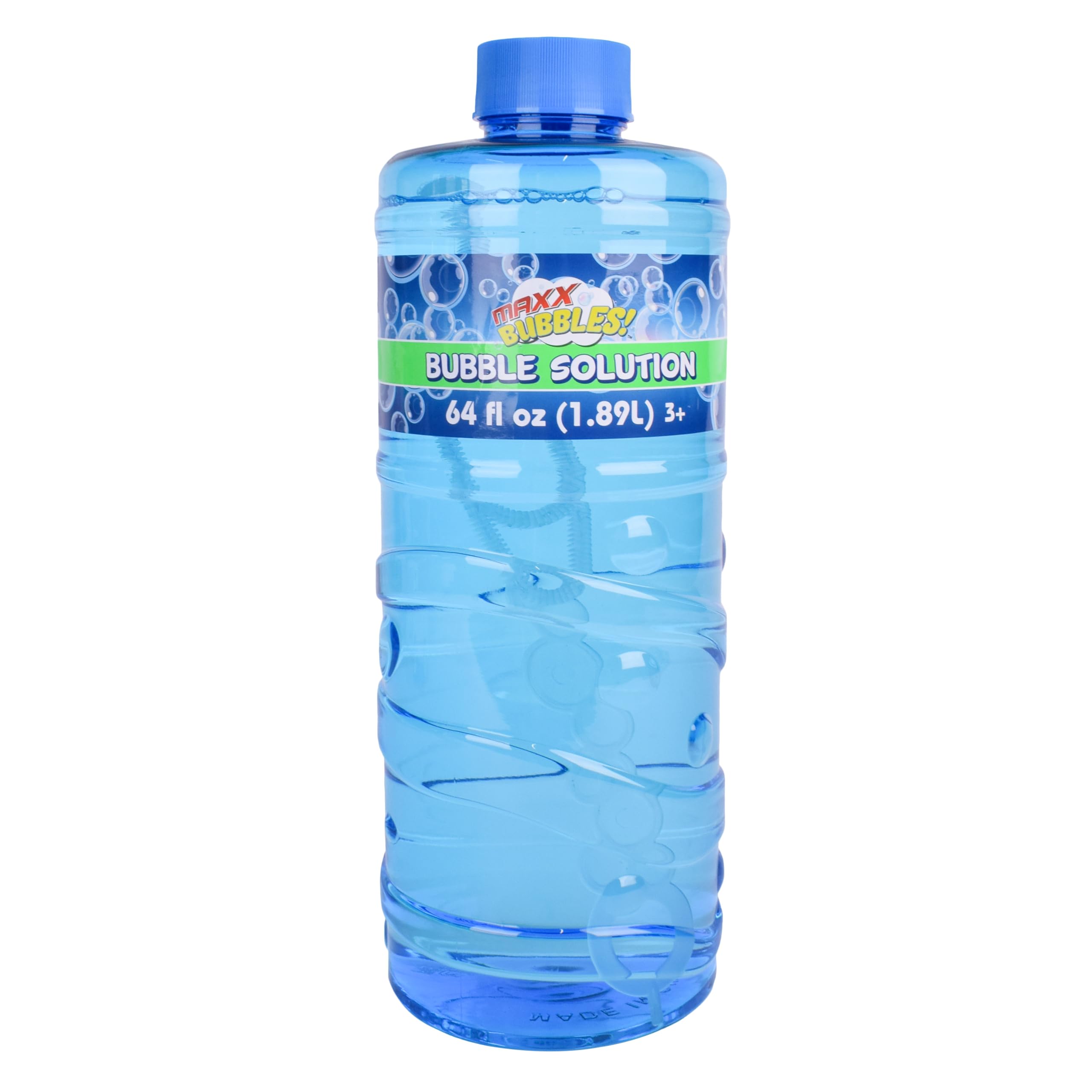 Sunny Days Entertainment Bubble Solution Refill with Wand 64oz Non Toxic Dye Free (1/2 Gallon), Kids Easy Grip Bottle Refill for Bubble Machine, Bubble Wands, Bubble Toys, Blue or Green Bottle