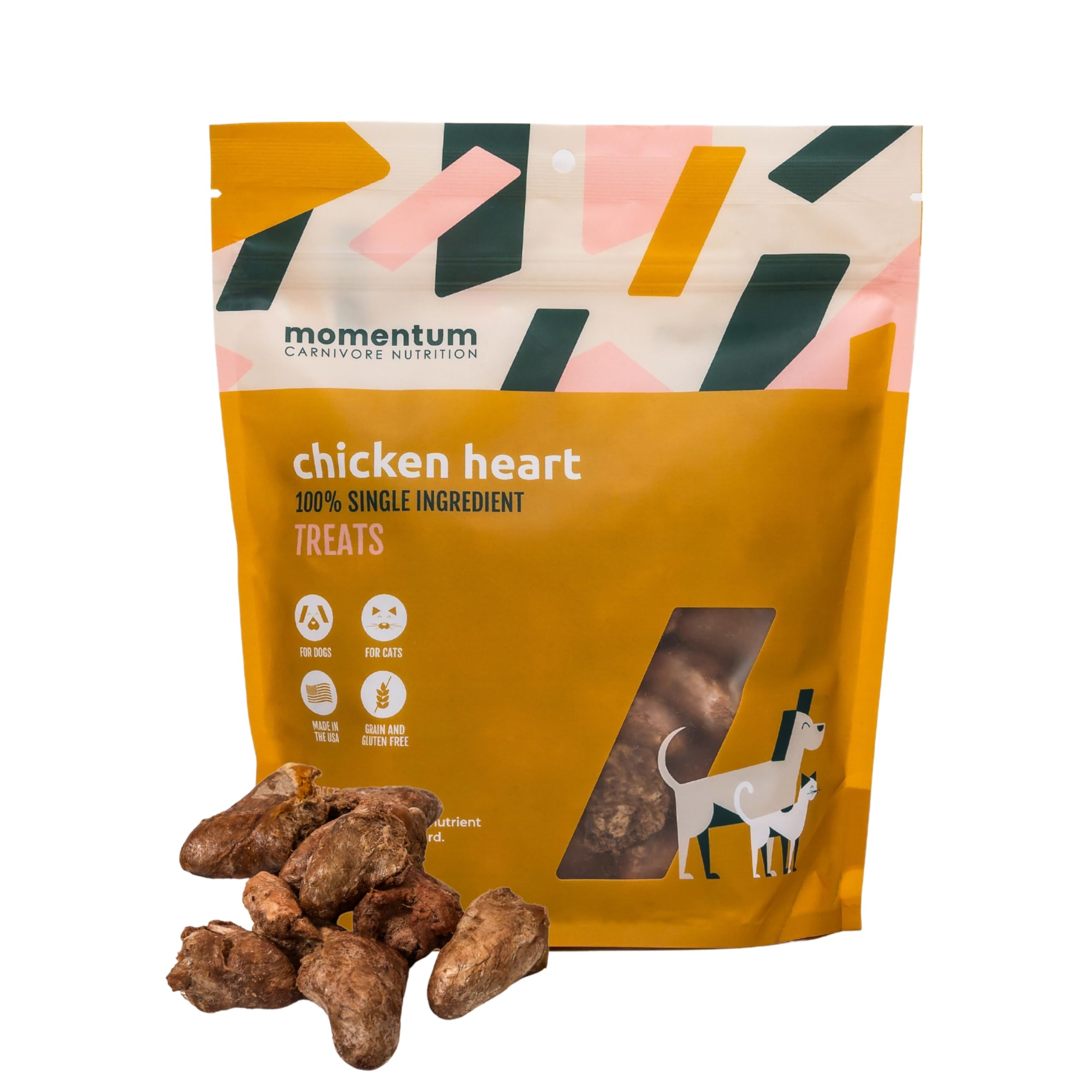 Momentum Carnivore Nutrition Freeze-Dried Chicken Heart Dog Treats & Cat Treats – Single-Ingredient, High-Protein, Grain-Free, Naturally Nutrient-Rich – Made in USA – 3.5 oz Bag