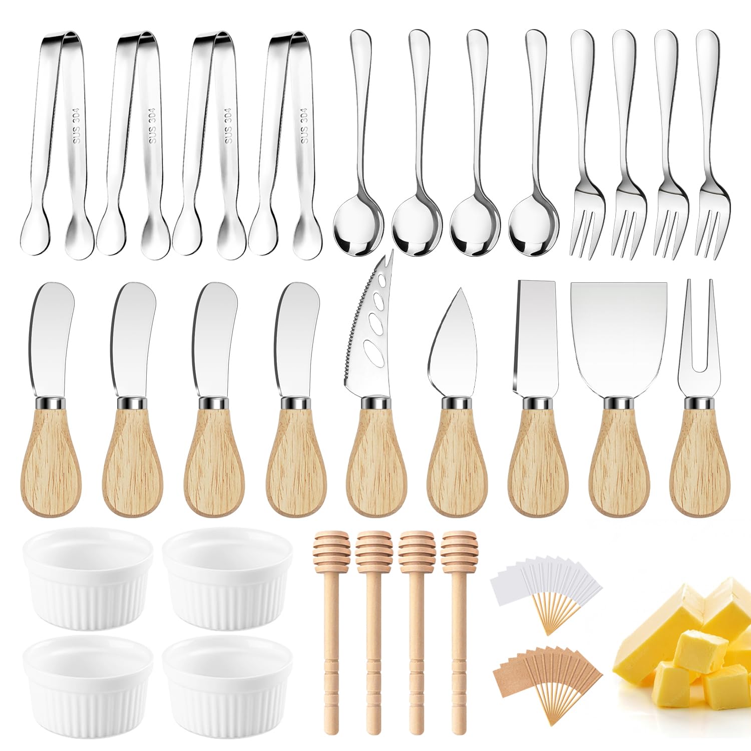 Charcuterie Boards Accessories Charcuterie Utensils Cheese Butter Spreader Knife Set Small Serving Tongs Forks and Spoons Dipping Bowls Honey Dippers Toothpick Flags for Appetizers & Serving Platters